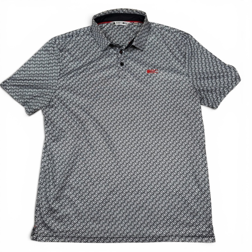 Black Clover Live Lucky 2 lot Mens Large Black White Geometric Golf Polo Shirt L - Picture 2 of 15